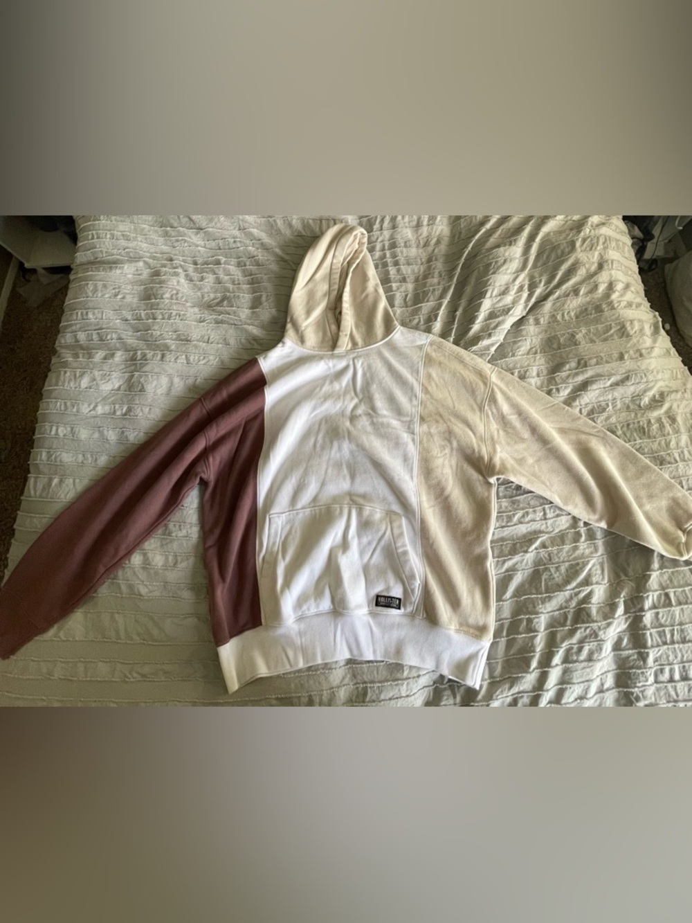 Hollister Colorblock Hoodie in White, Cream & Brown